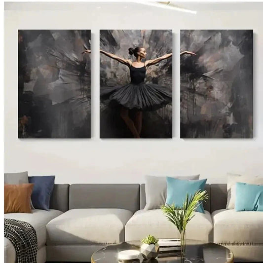 3pcs Modern Abstract Ballerina Dance Black Metal Print Ready to Hang Art