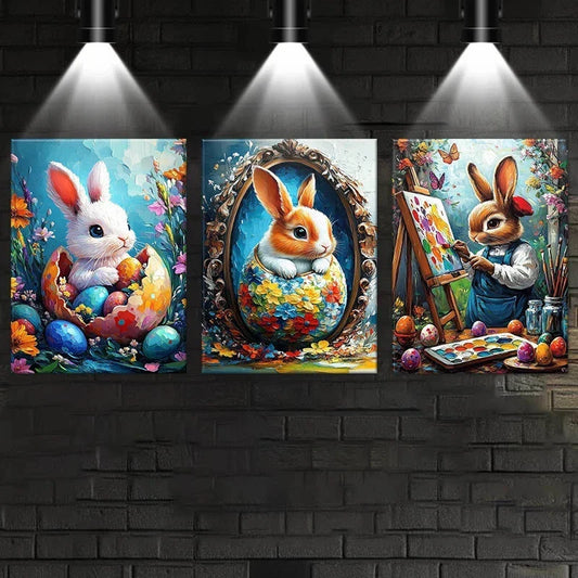 3pcs Cute Bunny Drawing & In Side The Egg Metal Print Ready to Hang Art