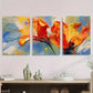 3pcs Abstract Floral Burst Vibrant Orange, Red Metal Print Ready to Hang Art