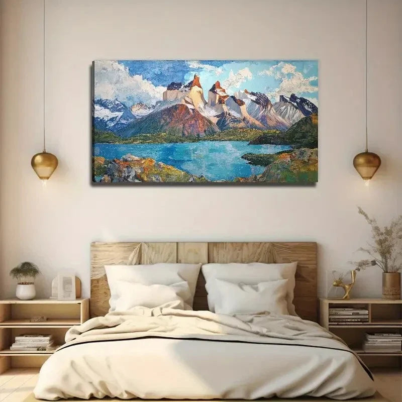 Beautiful Lake View Mountain Wall Art Canvas Office Home Room Framed 80x45cm