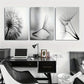 3pcs Dandelion Floral Lines Black &amp; White Metal Print Ready to Hang Art