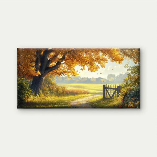 Golden Fall Trees & Countryside Wall Art Canvas Office Home Room Framed 80x45cm