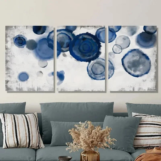 3pcs Navy Blue & White Abstract Watercolor   Metal Print Ready to Hang Art
