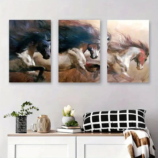 3pcs Abstract Wild Horses Flowing Mane Metal Print Ready to Hang Art