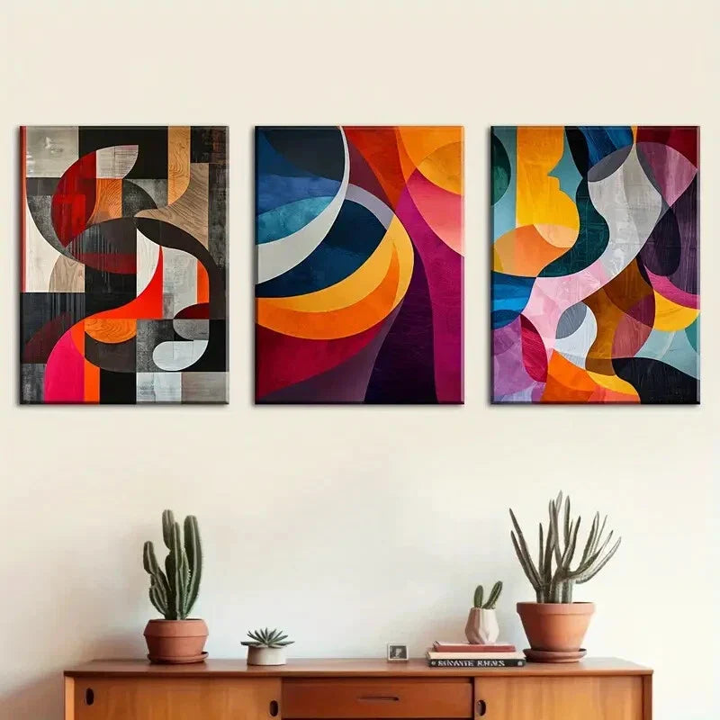 3pcs Abstract Color Block Stitching  Metal Print Ready to Hang Art