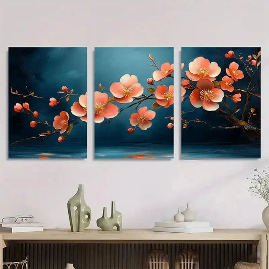 3pcs Flower Oil painting Abstract Metal Print Ready to Hang Art