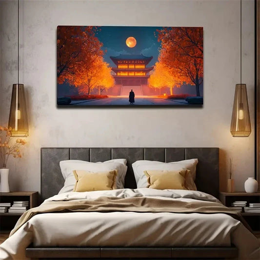Featuring Moonlit Nights Trees Wall Art Canvas Office Home Room Framed 120x60cm
