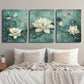 3pcs Chinese Style White Lotus Plant Metal Print Ready to Hang Art