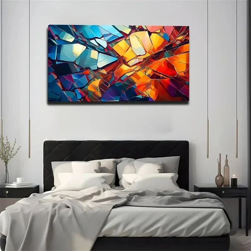 Vibrant Blue Orange & Red Wall Art Canvas Office Home Room Framed 80x45cm