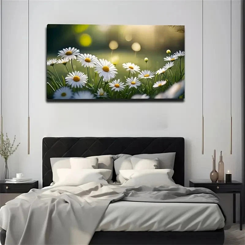 Chrysanthemum In The Field Wall Art Canvas Office Home Room Framed 80x45cm