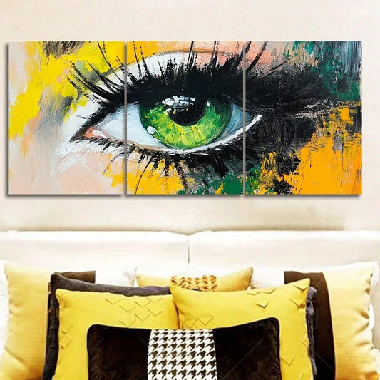 3pcs Vibrant Eye Stunning Green Yellow & White Metal Print Ready to Hang Art
