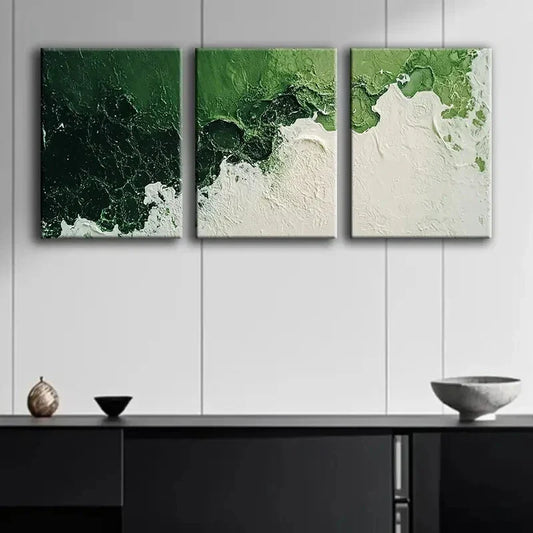 3pcs Green & White Marble Design Metal Print Ready to Hang Art