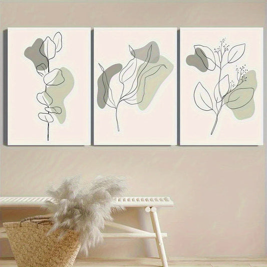 3pcs Bohemian Style, Beige And Sage Green Metal Print Ready to Hang Art