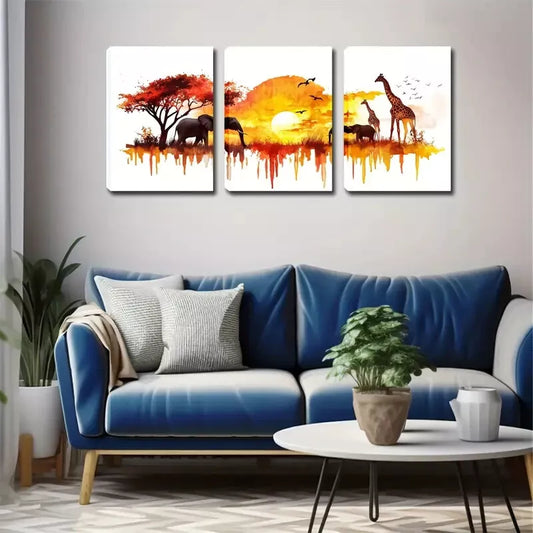 3pcs Grassland Animals, Oil Painting Wall Art Set Canvas Framed 40x60cm - High Quality Print 100% Australian Made Wall Canvas Ready to Hang