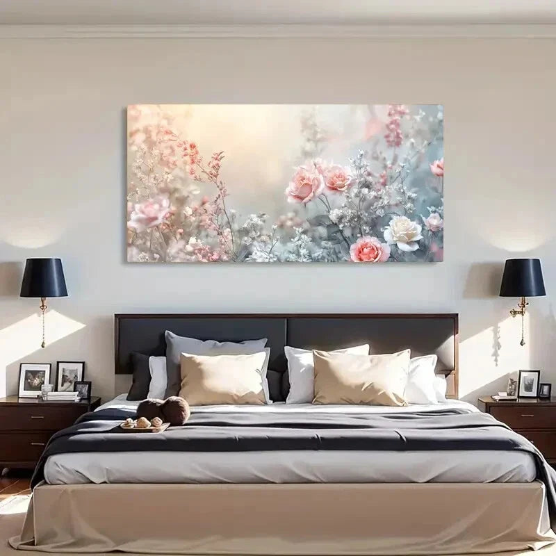 Vibrant Pink & Peach Blossom Wall Art Canvas Office Home Room Framed 120x60cm
