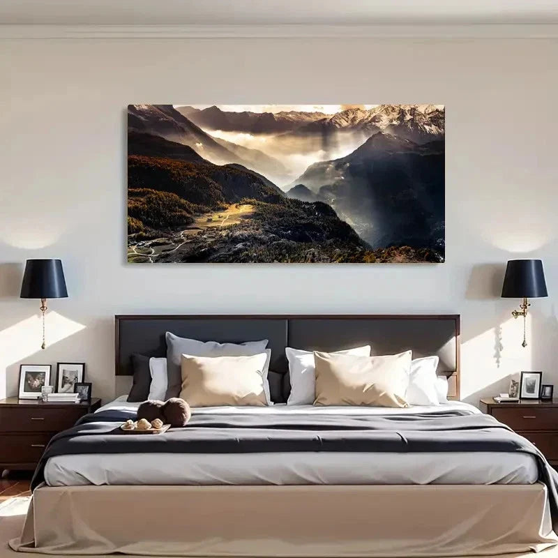 Brown Black Mountains Under Sky Wall Art Canvas Office Home Room Framed 120x60cm
