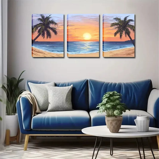 3pcs Tropical Sunset Beach Wall Art Set Canvas Framed 40x60cm - High Quality Print 100% Australian Made Wall Canvas Ready to Hang