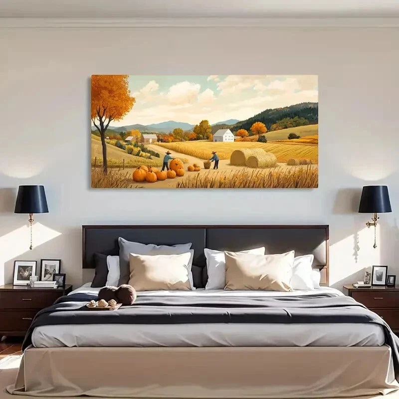 Pumpkins & Farmers Harvest Wall Art Canvas Office Home Room Framed 120x60cm