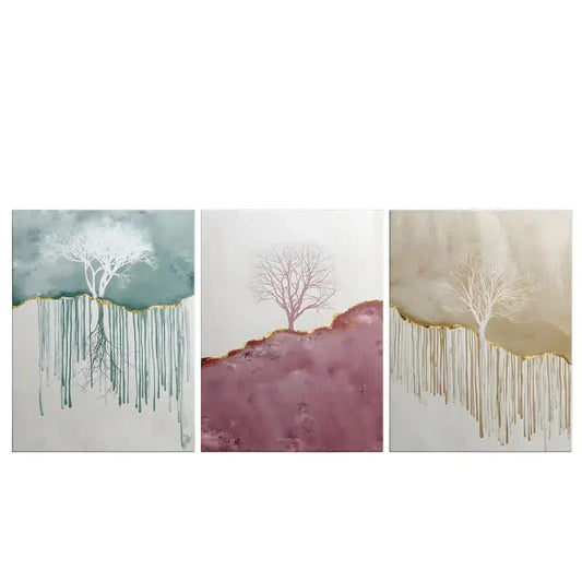 3pcs Tree Pattern Printed Poster Wall Decoration Metal Print Ready to Hang Art