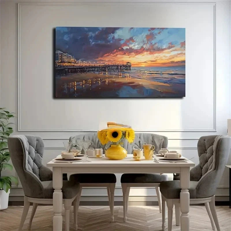 Sunset Seaside Landscape Decor Wall Art Canvas Office Home Room Framed 120x60cm
