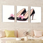 3pcs Black High Heels Pink Bows Modern White Wall Art Set Canvas Framed 40x60cm - High Quality Print 100% Australian Made Wall Canvas Ready to Hang