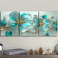 3pcs  Turquoise glass flowers  Metal Print Ready to Hang Art