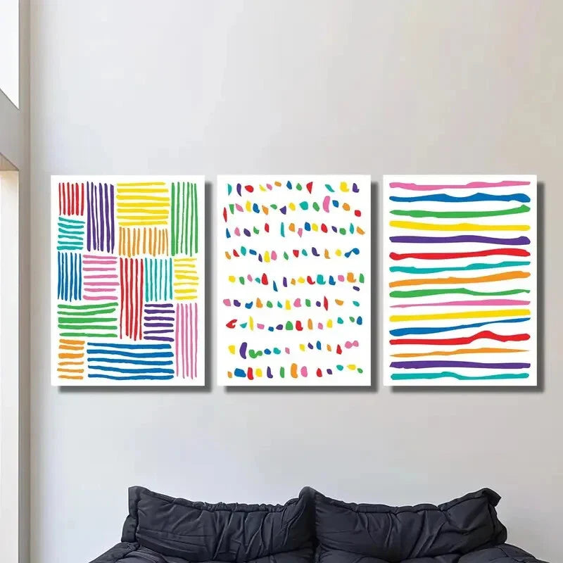 3pcs abstract color line drawing, dotted line ,Metal Print Ready to Hang Art