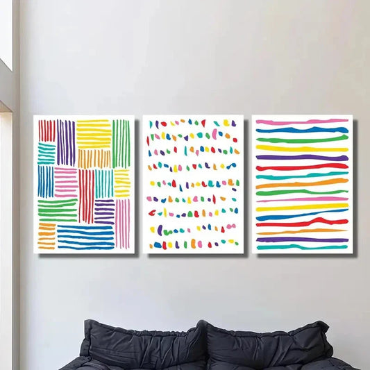 3pcs abstract color line drawing, dotted line ,Metal Print Ready to Hang Art