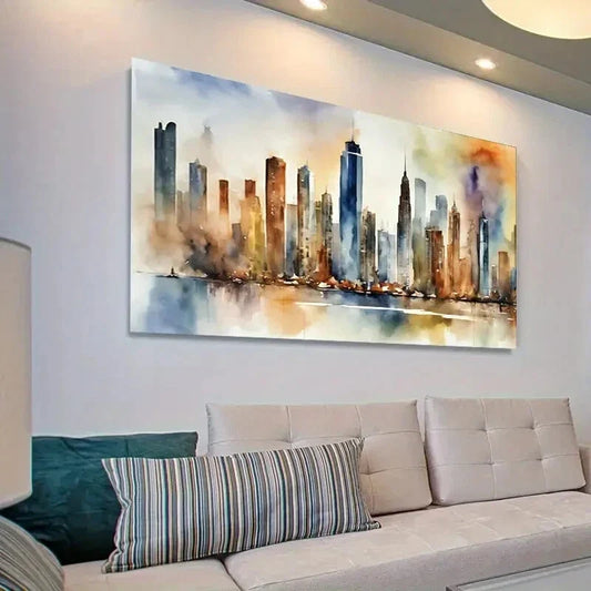 Cityscape Retro Vibrant Skyline Wall Art Canvas Office Home Room Framed 120x60cm