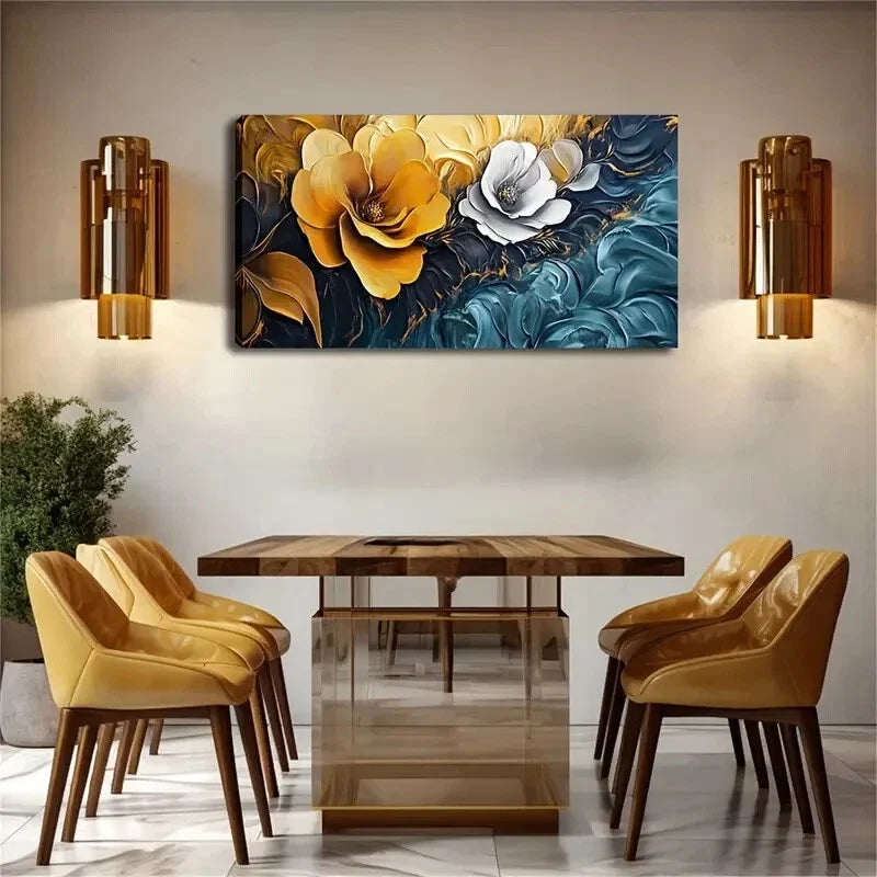 Flowers And Deep Blue Interior Wall Art Canvas Office Home Room Framed 120x60cm