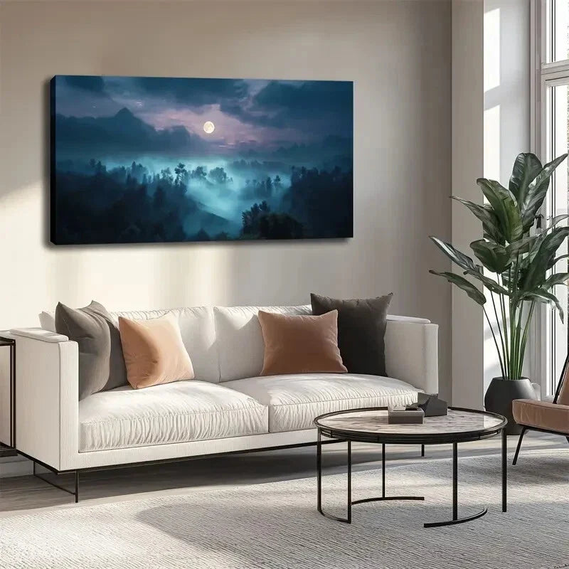 Moon & Purple Blue Gradient Wall Art canvas office home room framed 120x60cm