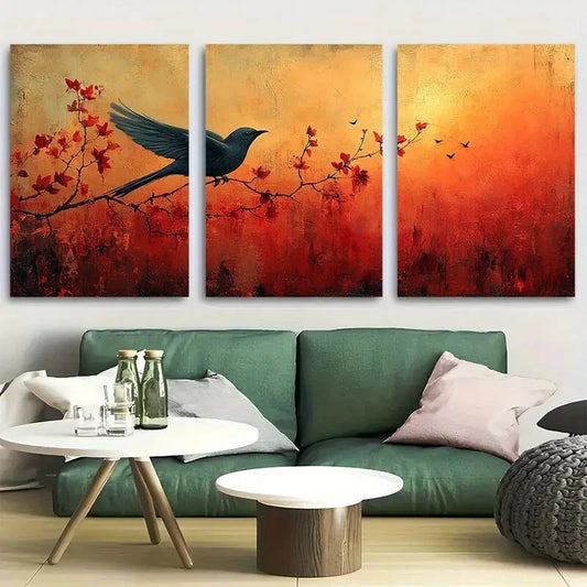 3pcs Stylized Birds Taking Flight Metal Print Ready to Hang Art