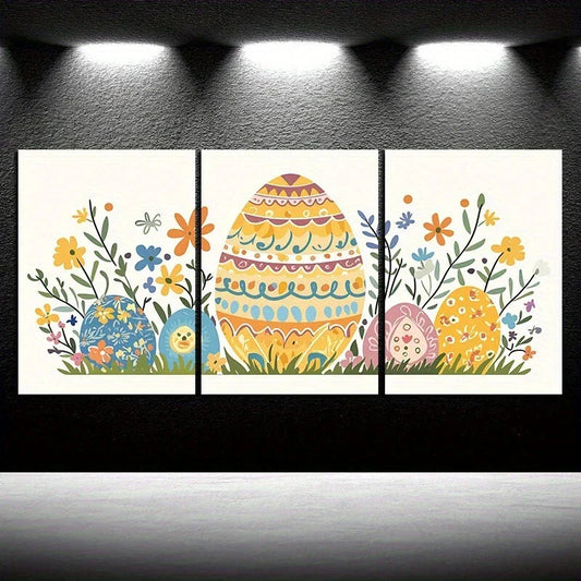 3pcs Colorful Eggs Vibrant Charming Scene Metal Print Ready to Hang Art