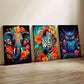 3pcs Vibrant Animal with Floral Accents Wall Art Set Canvas Framed 40x60cm - High Quality Print 100% Australian Made Wall Canvas Ready to Hang