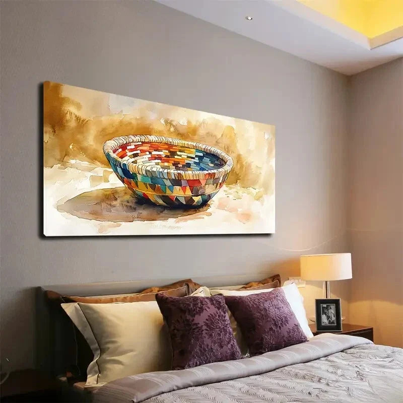 Colorful Woven Basket Wall Art Canvas Office Home Room Framed 120x60cm