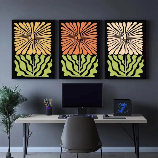 3pcs Floral Art Abstract Poster Artwork Metal Print Ready to Hang Art