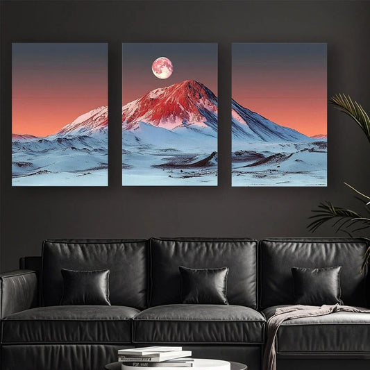 3pcs Abstract Light Luury Mountain Moonlit Metal Print Ready to Hang Art