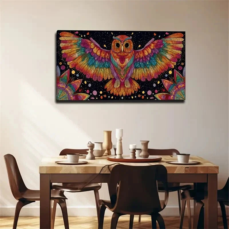 Colorful Feathers For Owls Wall Art Canvas Office Home Room Framed 80x45cm