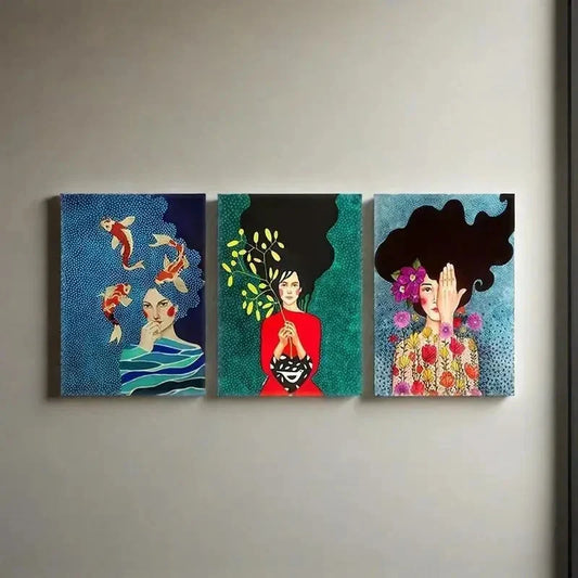 3pcs  Woman Abstract Printing, Flowers   Metal Print Ready to Hang Art