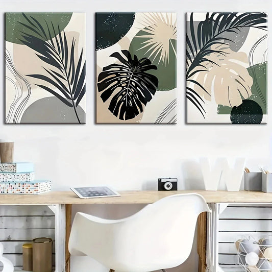 3pcs Modern and Fashionable Plant Leaf Metal Print Ready to Hang Art