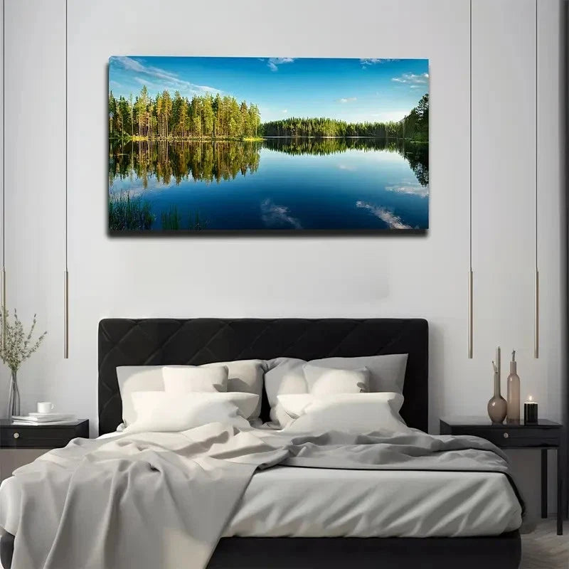 Clear Lake Water Wall Art Canvas Office Home Room Framed 80x45cm