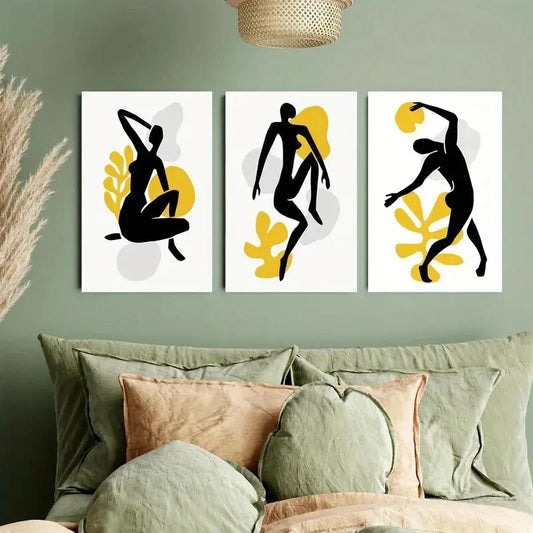3pcs Modern Black & Yellow Abstract Design Metal Print Ready to Hang Art