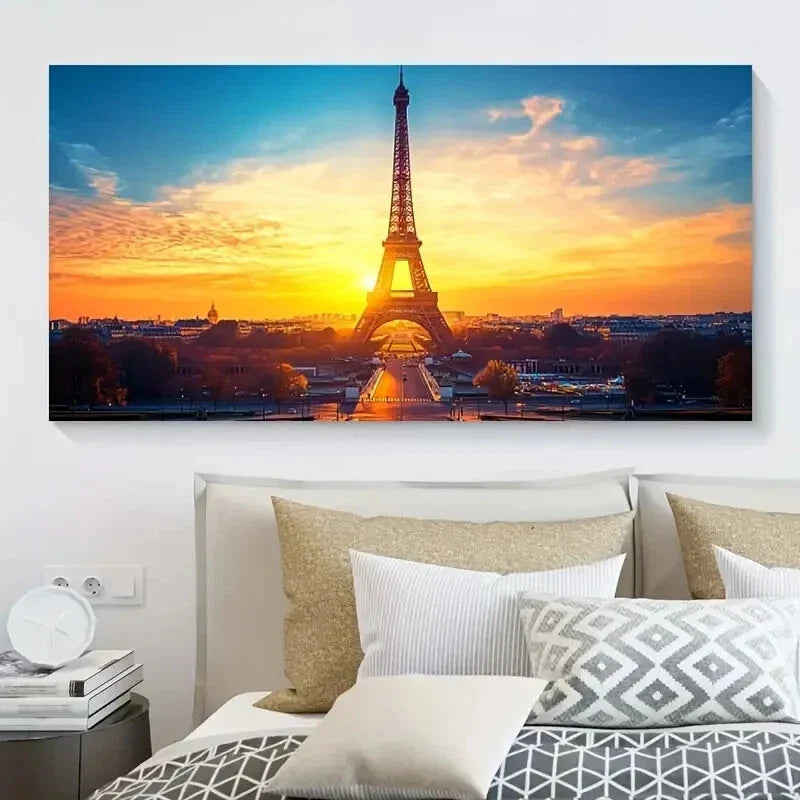 Sunset Eiffel Tower Paris wall canvas office home room framed 80x45cm
