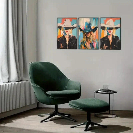3pcs Western Cowgirl Art Posters Oil Painting Metal Print Ready to Hang Art