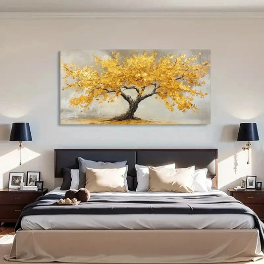 Golden Autumn Trees Abstract Wall Art Canvas Office Home Room Framed 80x45cm