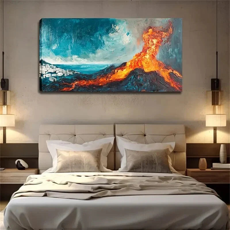 Abstract Volcano Eruption Wall Art Canvas Office Home Room Framed 120x60cm