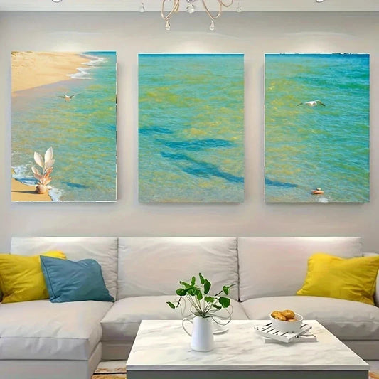 3pcs Two Seagulls Flying Over Clear Metal Print Ready to Hang Art