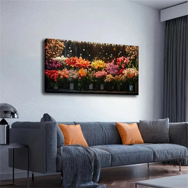 Vibrant Floral Arrangement Wall Art Canvas Office Home Room Framed 120x60cm