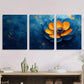 3pcs Vibrant Blue & Yellow Flowers with Glossy Metal Print Ready to Hang Art