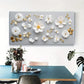 Golden White Floral Deco Floral Wall Art Canvas Office Home Room Framed 120x60cm